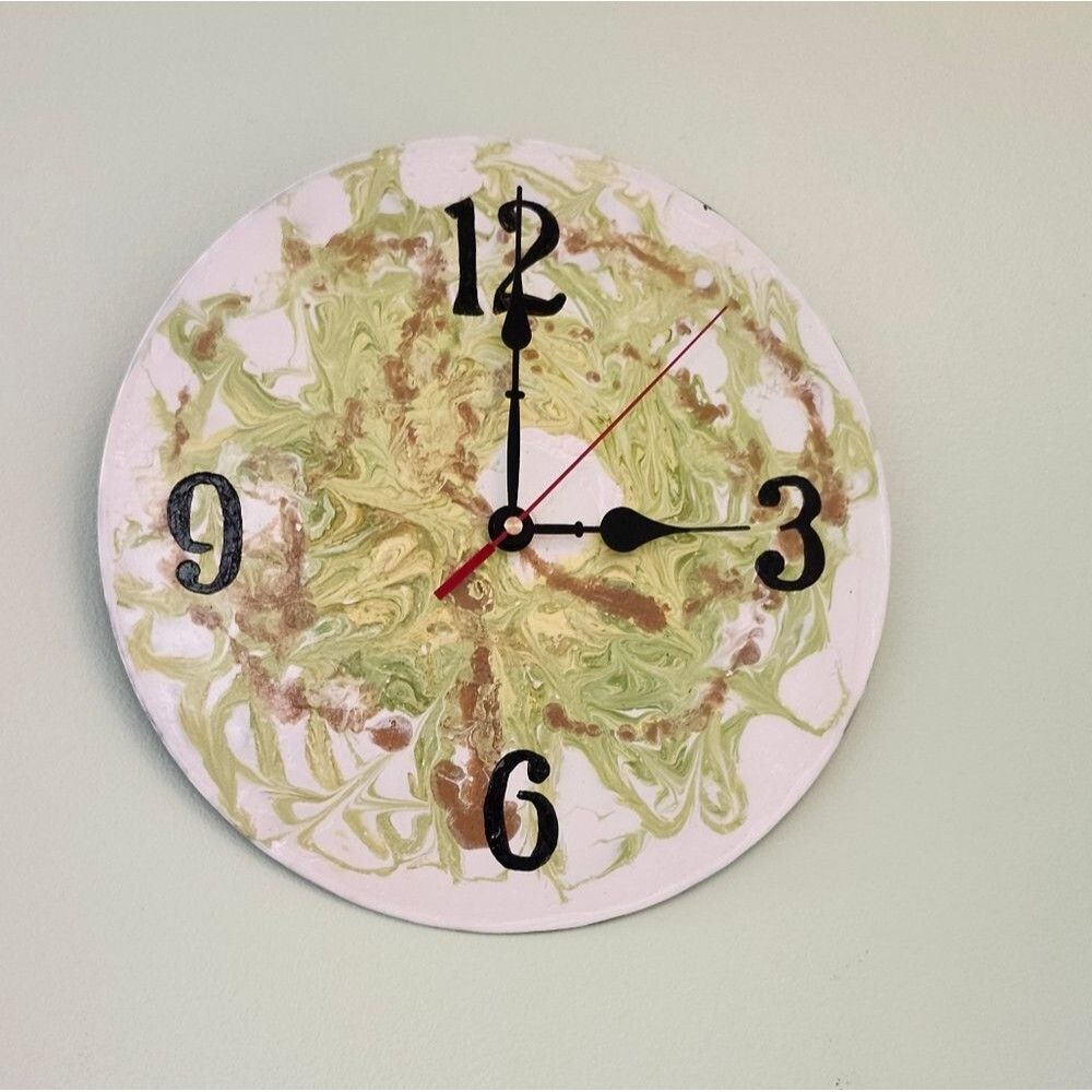 Hand Crafted Abstract Hanging Wall Clock Analog Vinyl Record Fluid Art Decor